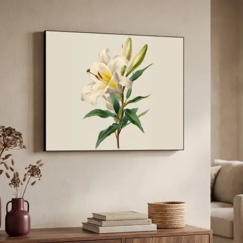 Lelie - Elegant - Botanisch - Beige Textielframe zwart klein -sfeer3
