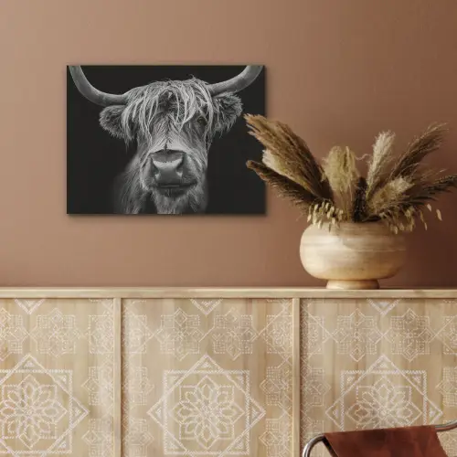 Schotse Hooglander - Horens - Zwart - Wit - Koe - Wild - Dieren PET vilt klein -sfeer4