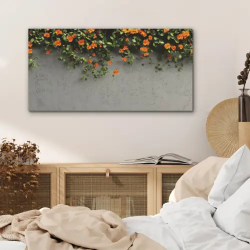 Bloemen - Muur - Oranje PET vilt middel -sfeer3