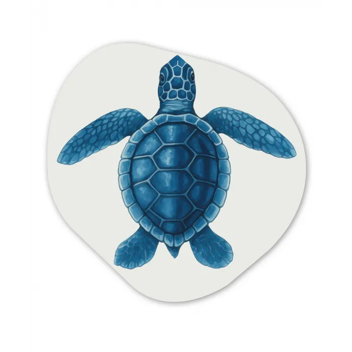 Schildpad - Blauw - Schild Wandcirkel Organisch Forex 3mm klein -3d