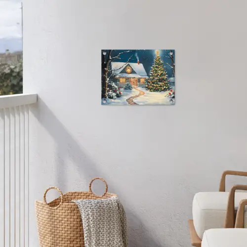 Kerst - Kerstboom - Winter - Huis - Sneeuw tuinposter los doek klein -sfeer8