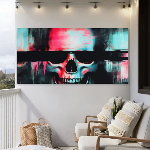 Schedels - Glitch - Cyberpunk Tuinposter op houten frame 2 cm dik xxl -sfeer1