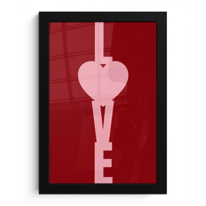 Love - Hart - Rood fotolijst zwart zonder passe partout klein -3d