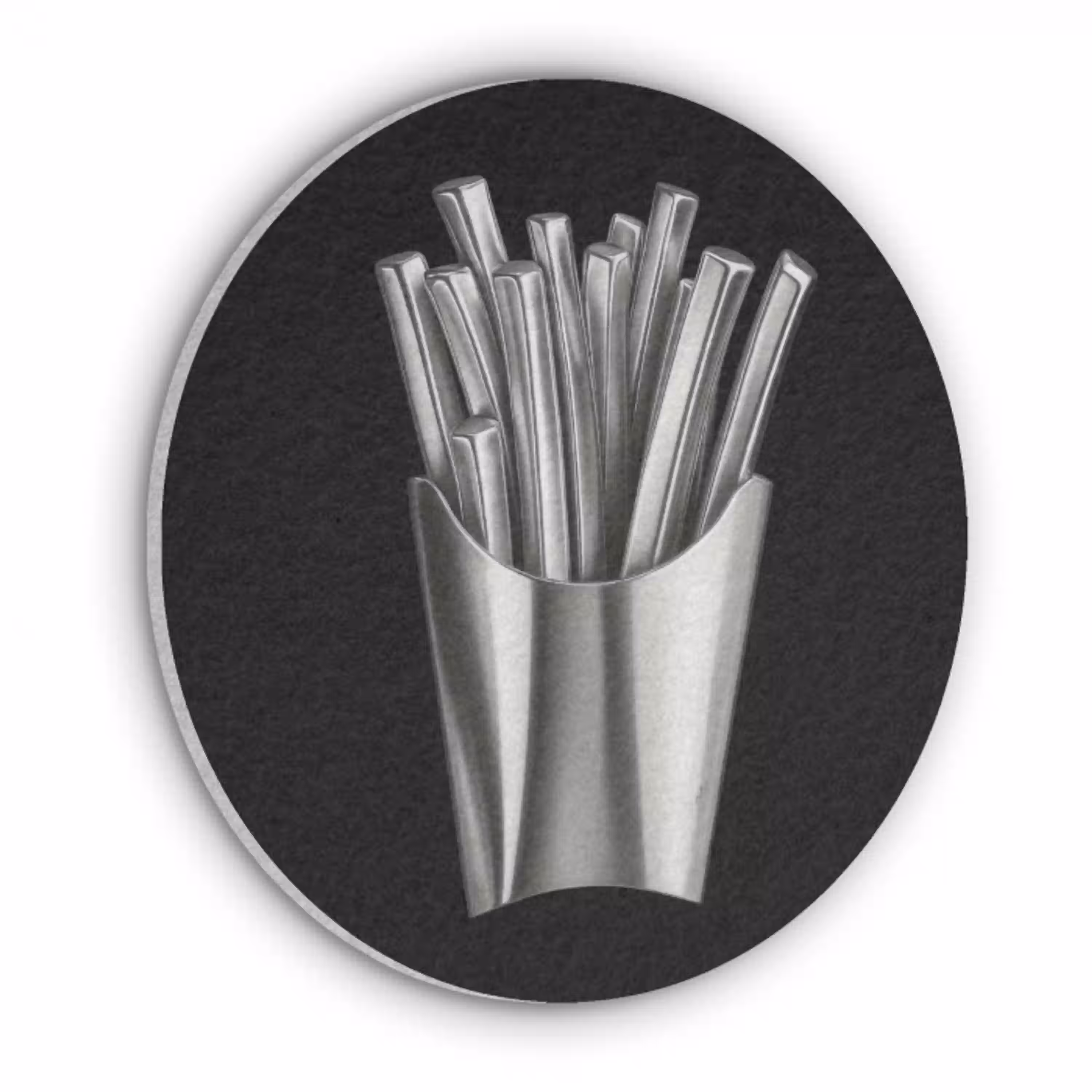 Frietjes - Futuristisch - Zilver Akoestische PET Vilt - Rond klein -3d