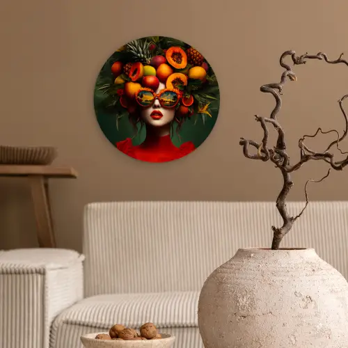 Vrouw - Vruchten - Papaja - Ananas Wandcirkel plexiglas klein -sfeer1