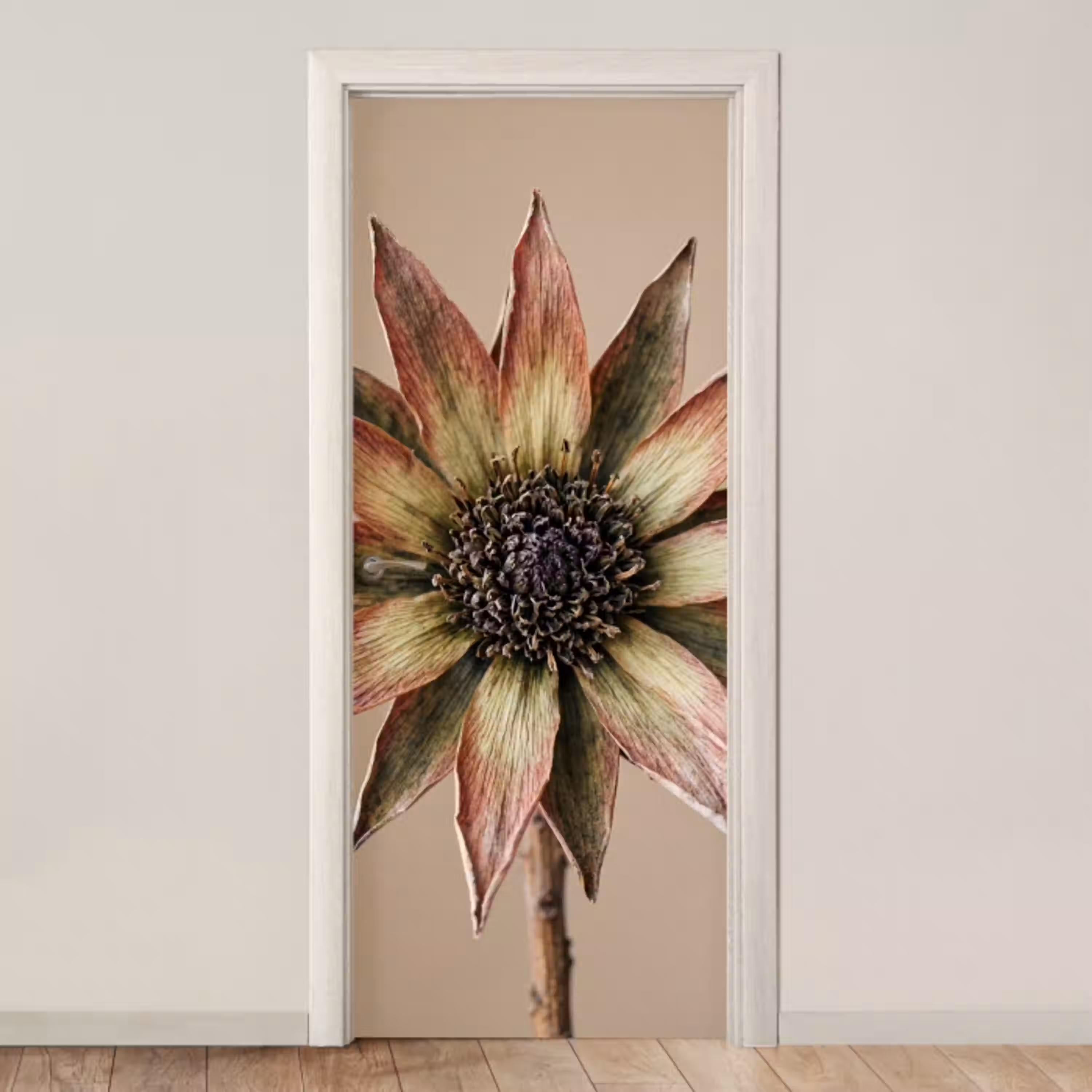 Droogbloem - Protea - Vintage - Beige - Rustiek deurposter klein -3d_beige