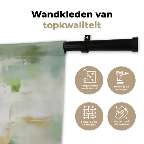 Abstract - Kunst - Wit - Groen - Modern Wandkleed katoen klein -sfeer2