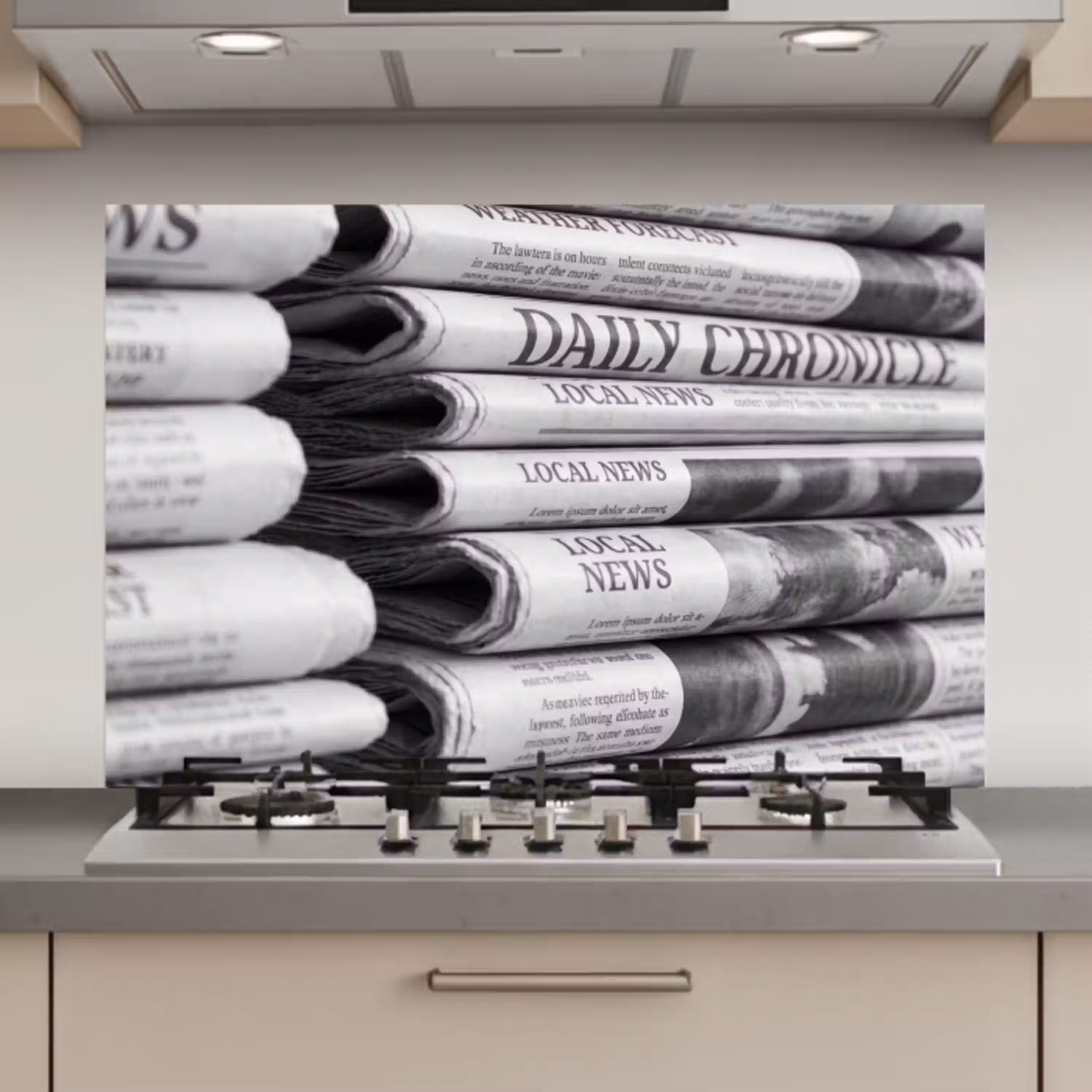 Krant - Stapel - Nieuws - Zwart-wit - Media keuken achterwand spatscherm klein -3d_website