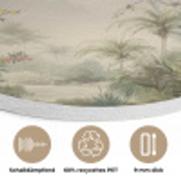 Tropisch landschap - palmbomen - Bloemen - Roze lucht Akoestische PET Vilt - Rond klein -closeup_DE
