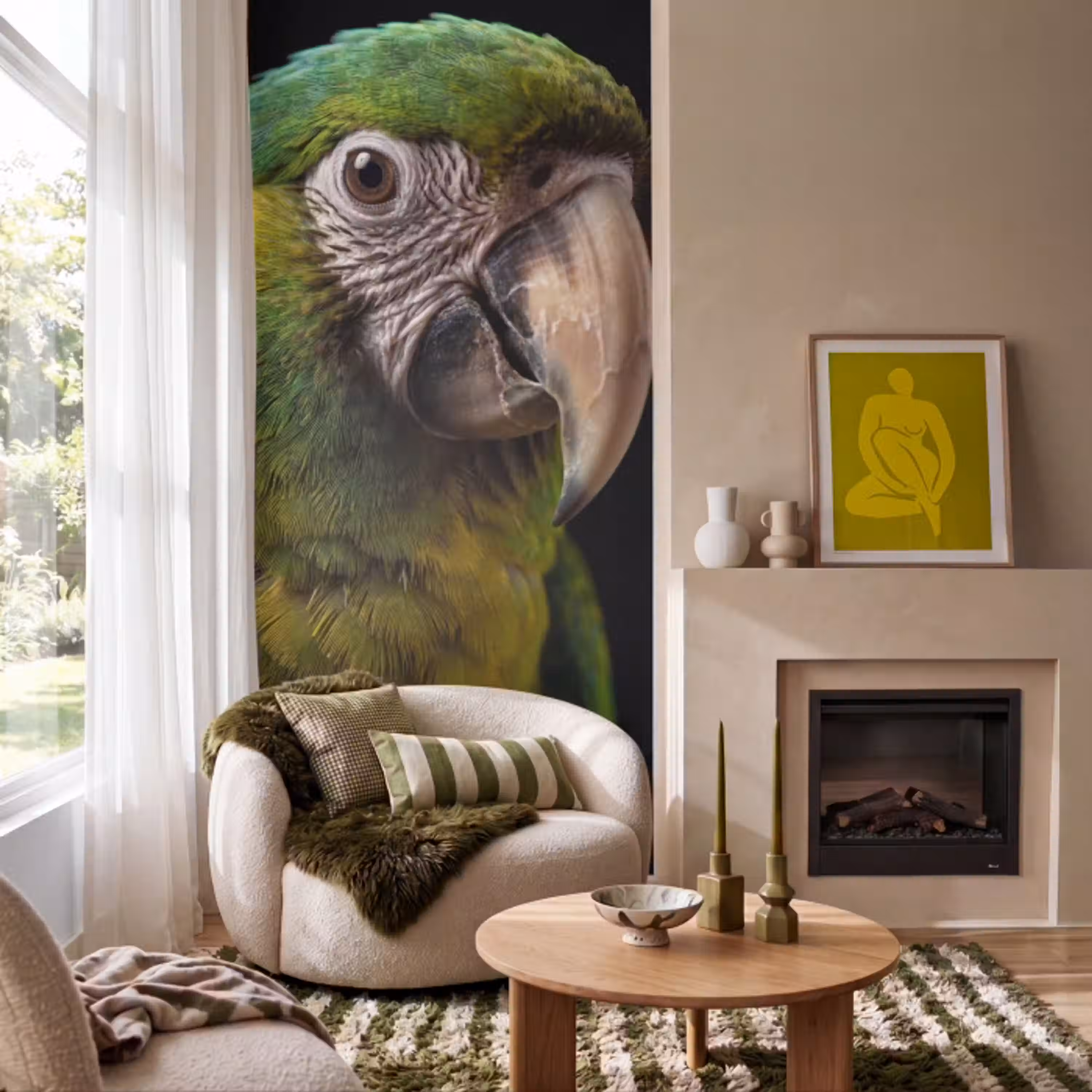 Ara - Portret - Groen Behang Vlies klein -sfeer2