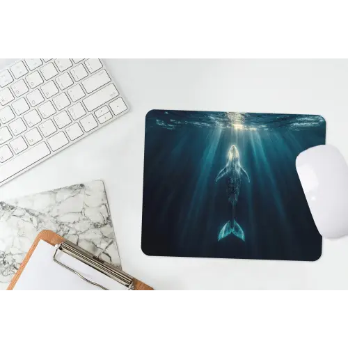 Walvis - Water - Zonnestralen - Blauw muismat rubber klein -witbureau