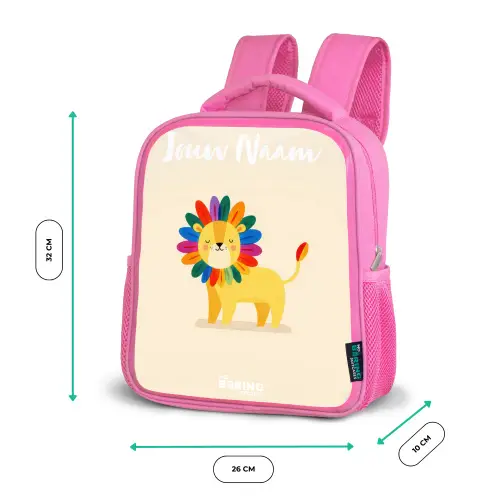 Leeuw - Manen - Kleurrijk Kinderrugzak - Roze middel -productfoto_formaten