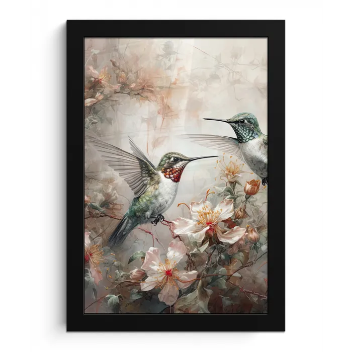 Kolibrie - Vogels - Bloemen - Planten fotolijst zwart zonder passe partout klein -3d