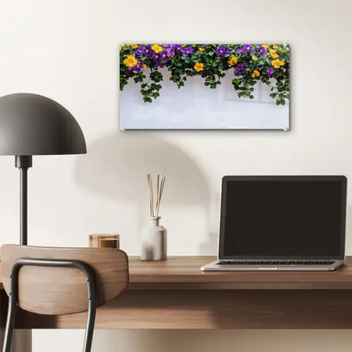 Bloemen - Muur - Geel - Paars plexiglas 5mm klein -sfeer6