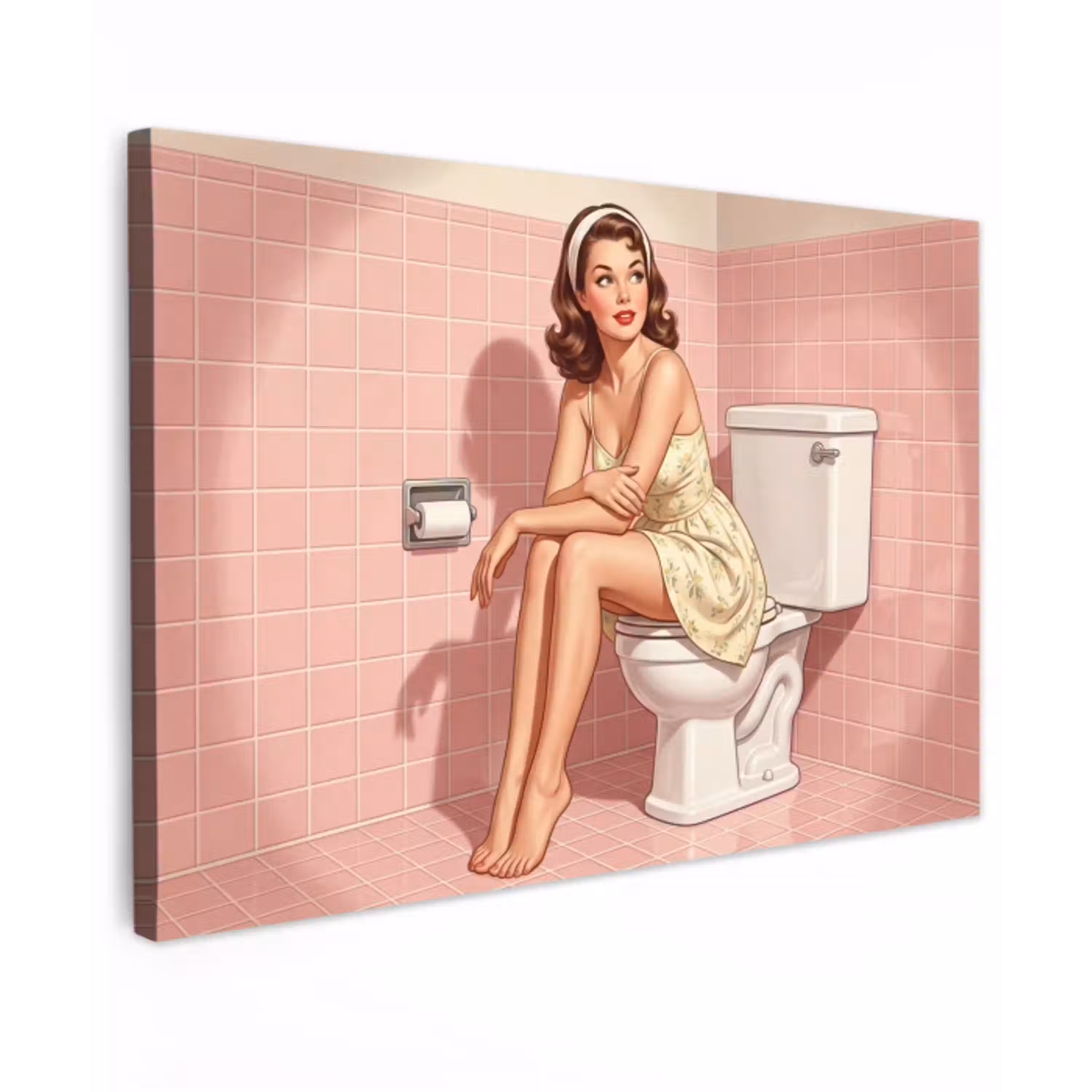 Roze - Retro - Vrouw Tuinposter op houten frame 2 cm dik klein -3d