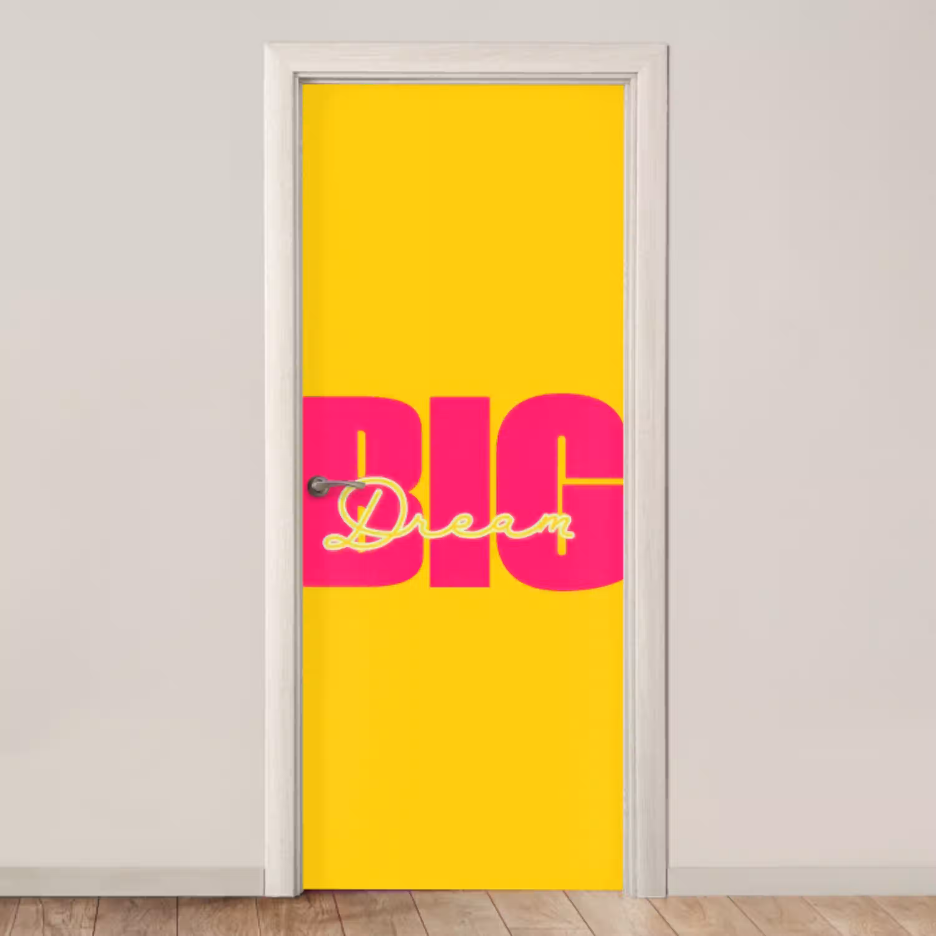 Dream big - Geel - Roze deurposter klein -3d_beige