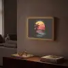 Strand - Minimalistisch - Zon - Oranje Light Box met batterij (Wandlamp) middel -sfeer1