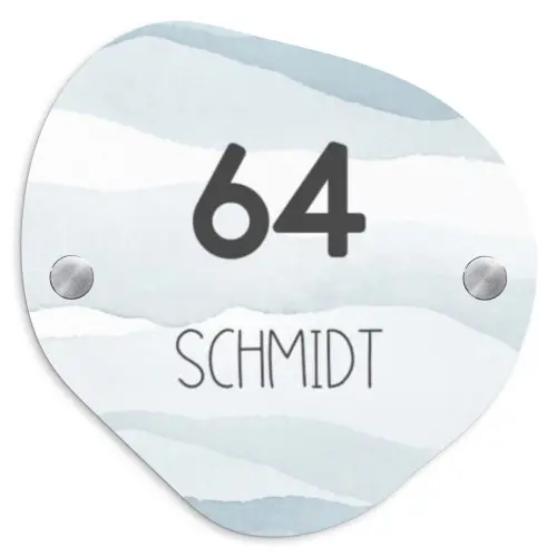 Aquarel - Blauw - Modern Naambord Organisch middel -3d