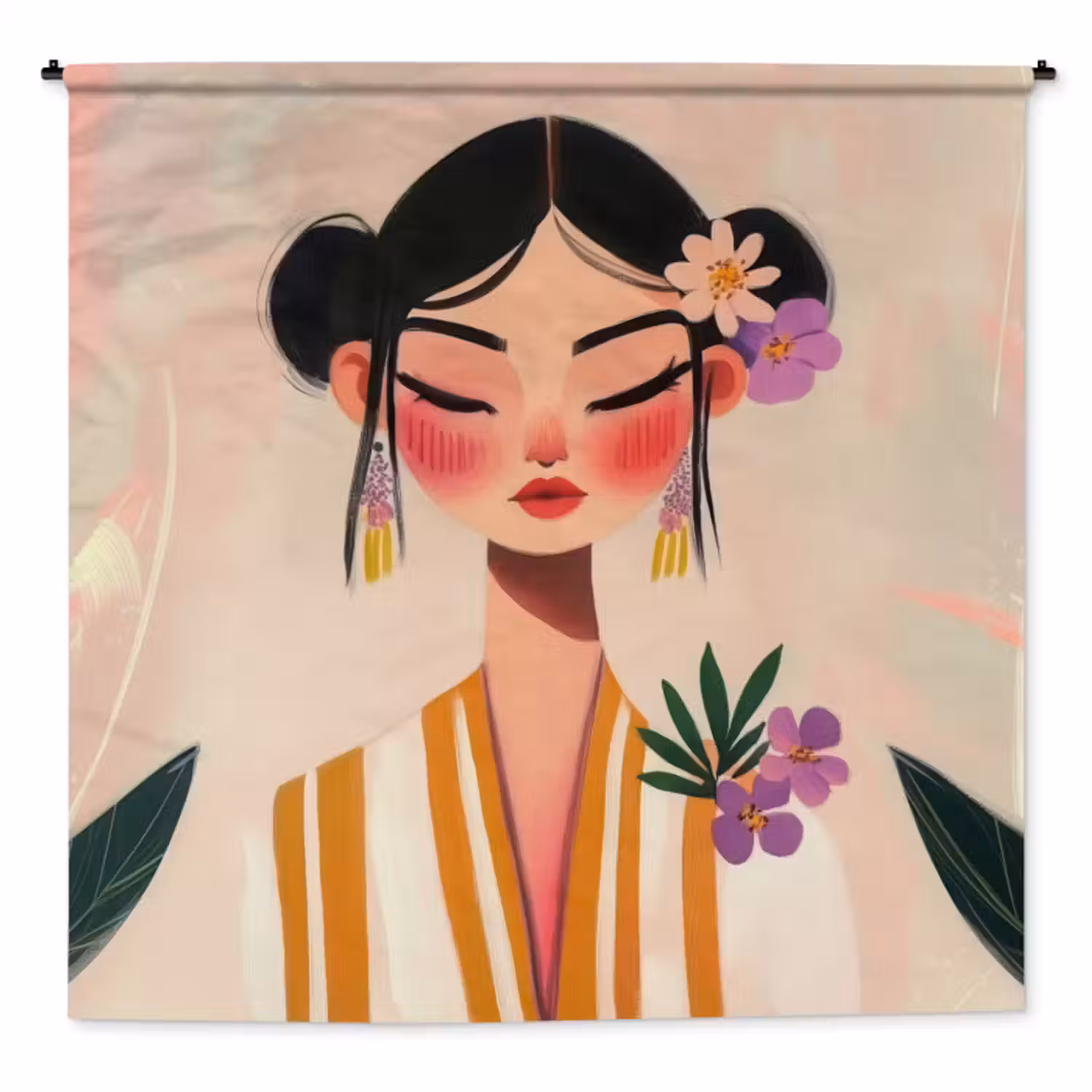 Wandkleed - Vrouw - Bloemen - Pastel