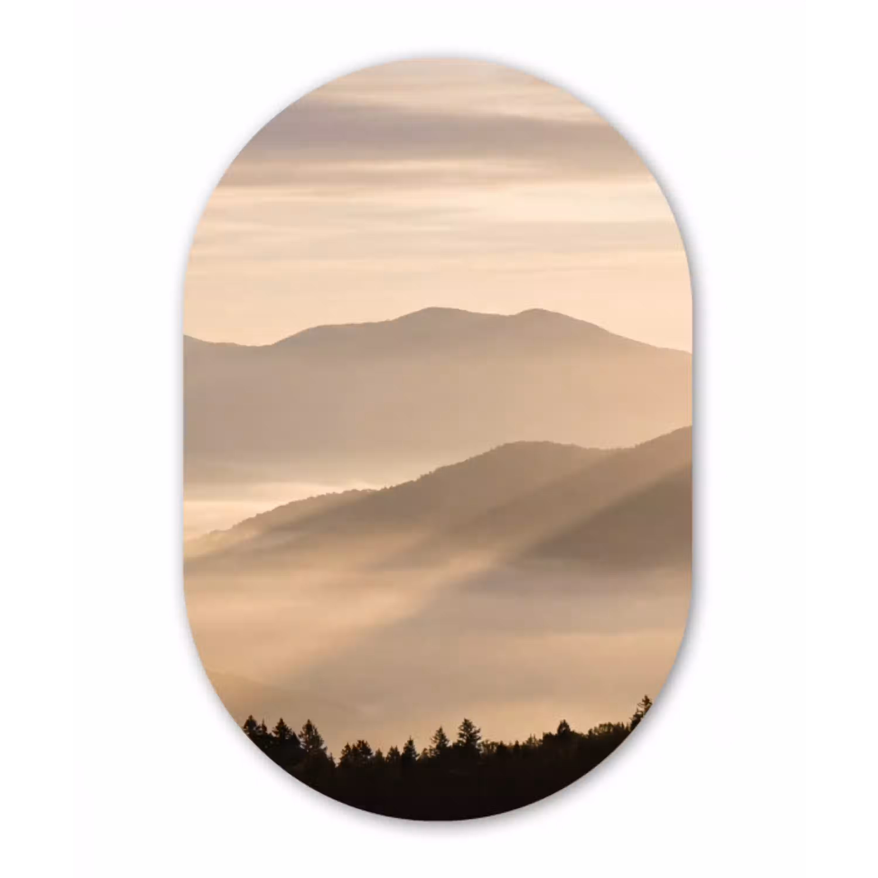 Bergen - Mist - Zonnestralen Wandcirkel Ovaal Aluminium middel -3d