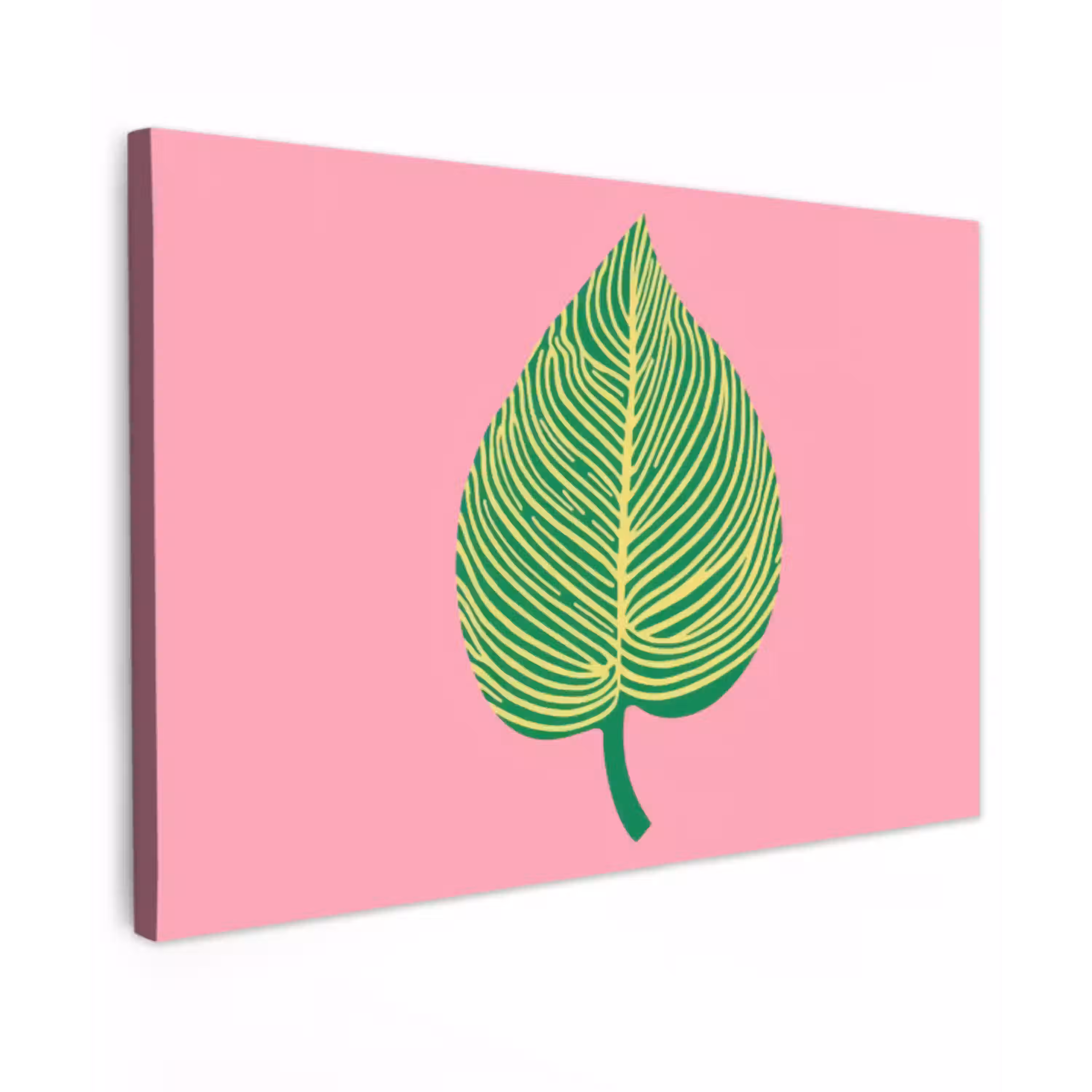 Illustratie - Blad - Minimalistisch - Groen Tuinposter op houten frame 2 cm dik klein -3d