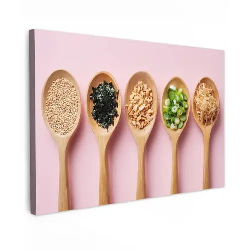 Ingrediënten - Lepels - Hout - Roze Tuinposter op houten frame 2 cm dik klein -3d