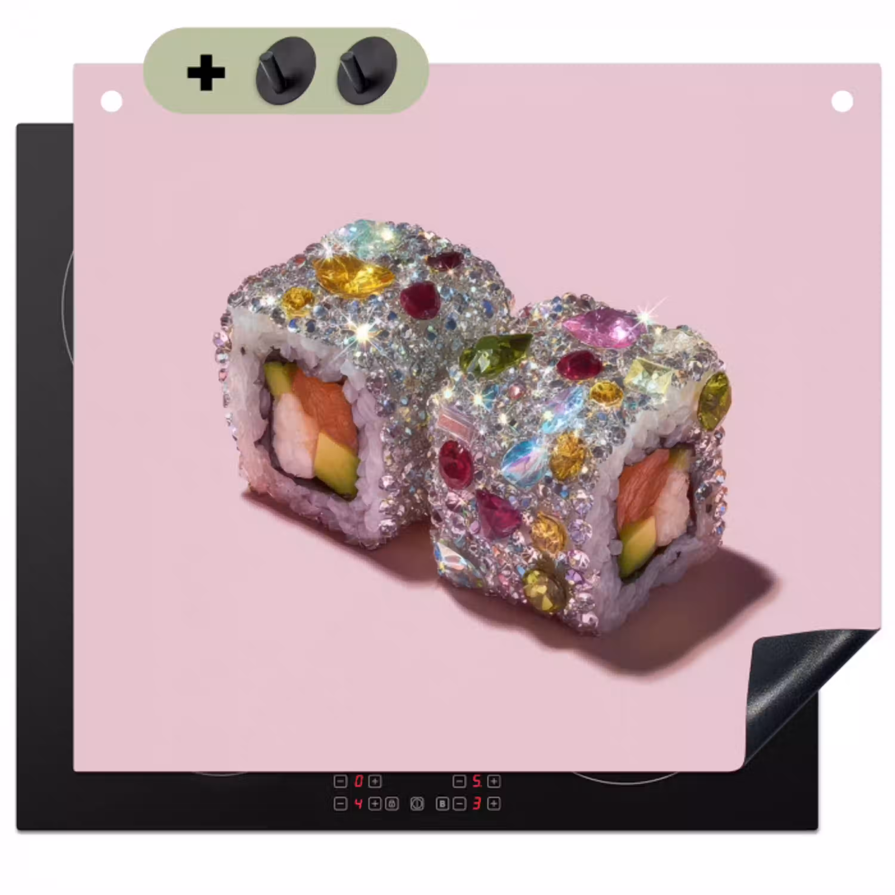 Sushi - Rolletjes - Steentjes - Kleurrijk Inductie beschemer met haakjes klein -3d