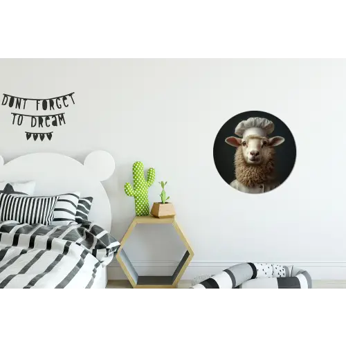 Schaap - Wol - Kok Wandcirkel aluminium klein -kinderkamer