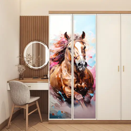 Paard - Meisjes - Blauw - Roze deurposter klein -sfeer3