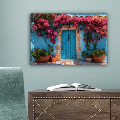 Deur - Hout - Bloemen - Blauw canvas 2cm klein -sfeer4