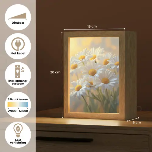Madeliefjes - Wit - Zonlicht Light Box met kabel (Tafellamp) klein -USP_NL