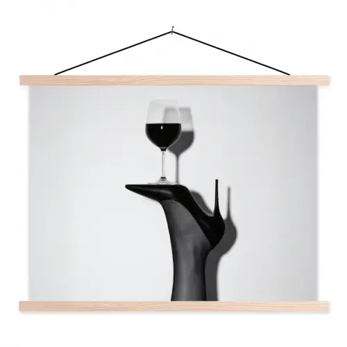 Hak - Wijn - Minimalistisch - Zwart textielposter latten blank klein -3d