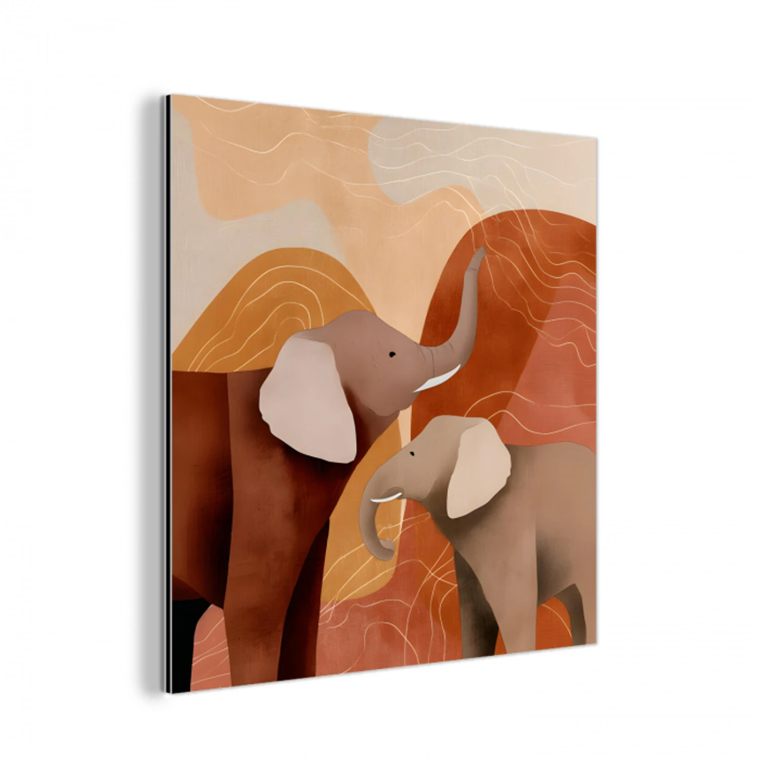 Olifanten - Oranje - Abstract aluminium wit klein -3d