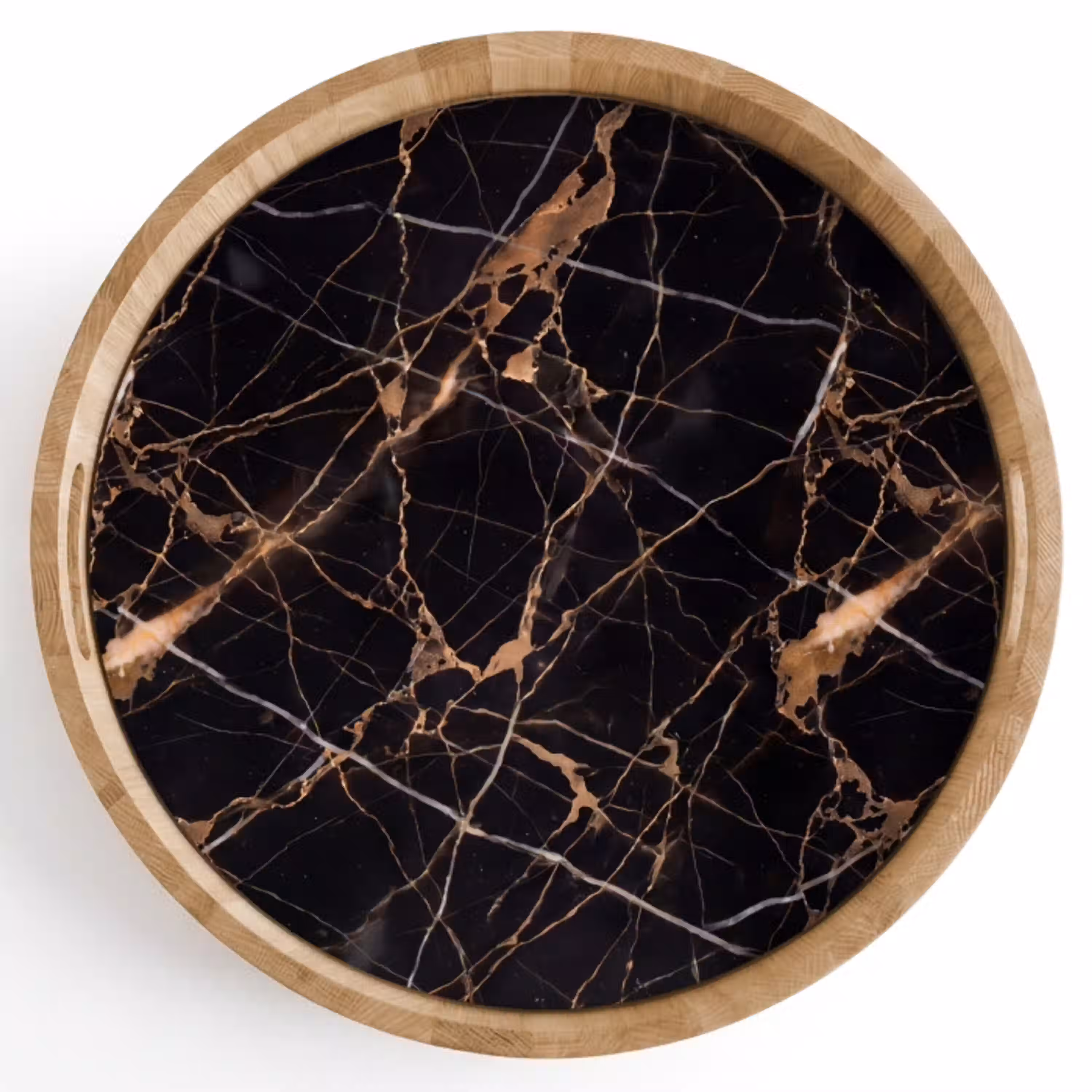 Marmer - Goud - Abstract - Zwart Dienblad Rond middel -z3d_shopping
