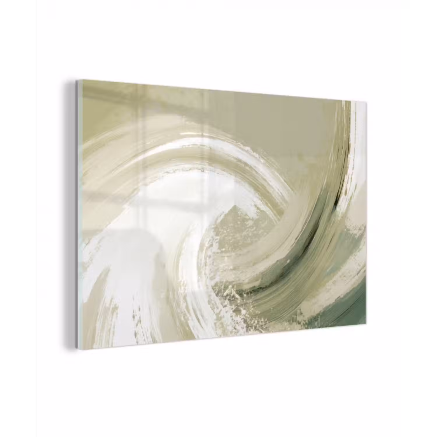 Glas schilderij - Abstract - Penseelstreken - Golven - Groen