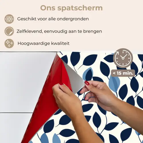 Grafisch - Bladmotief - Diepblauw keuken achterwand spatscherm klein 900 -spatscherm_NL