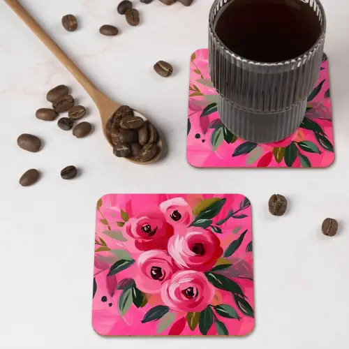 Bloemen - Verf - Roze onderzetter kurk middel -sfeer2