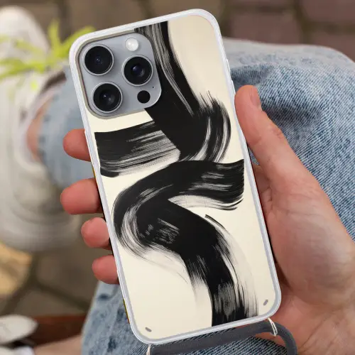 Strepen - Zwart - Abstract Hoesje iPhone 16 Pro Max met koord klein -sfeer3