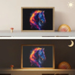 Paard - Dier - Rook - Zwart - Kleuren Light Box met batterij (Wandlamp kind) middel -sfeer3_kind