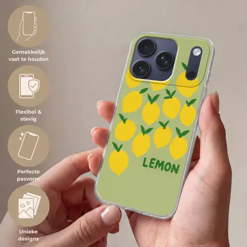 Citroenen - Blaadjes - Geel - Patroon Telefoonhoesje iPhone 17 Pro klein -sfeer3_NL