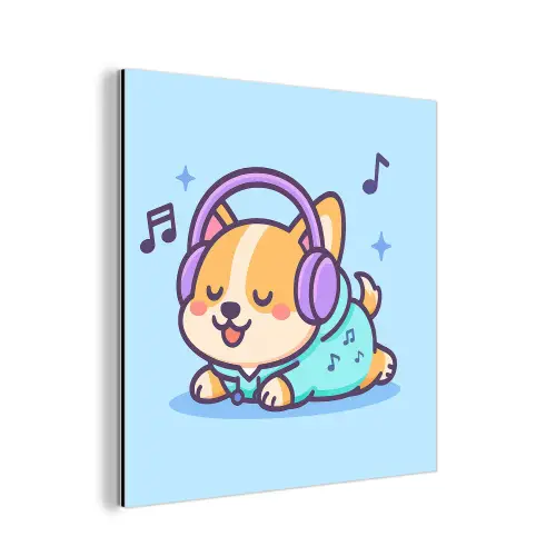 Corgi - Koptelefoon - Blauw - Muzieknoten aluminium wit klein -3d
