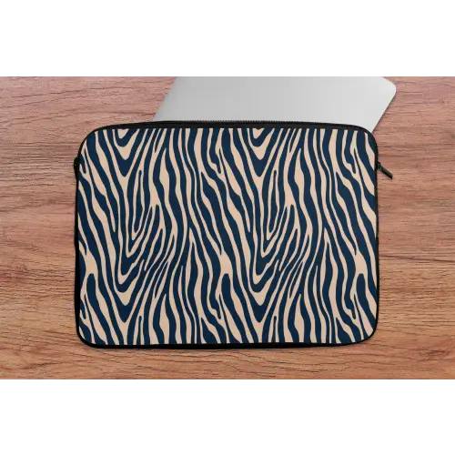 Zebra - Patroon - Blauw - Beige laptophoes neopreen klein 279 -tafel