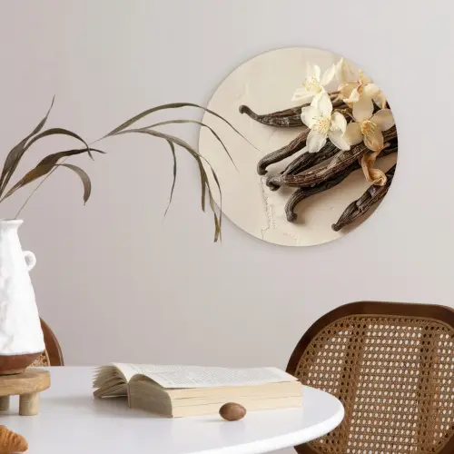 Vanille - Bloemen - Beige Wandcirkel plexiglas klein -sfeer4