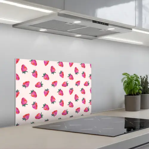 Aardbeien - Rood - Roze - Patroon keuken achterwand spatscherm klein 900 -3d_schuin
