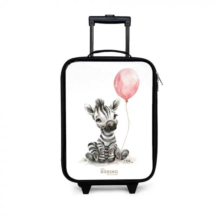 Zebra met roze ballon Kinderkoffer - Zwart klein -3d