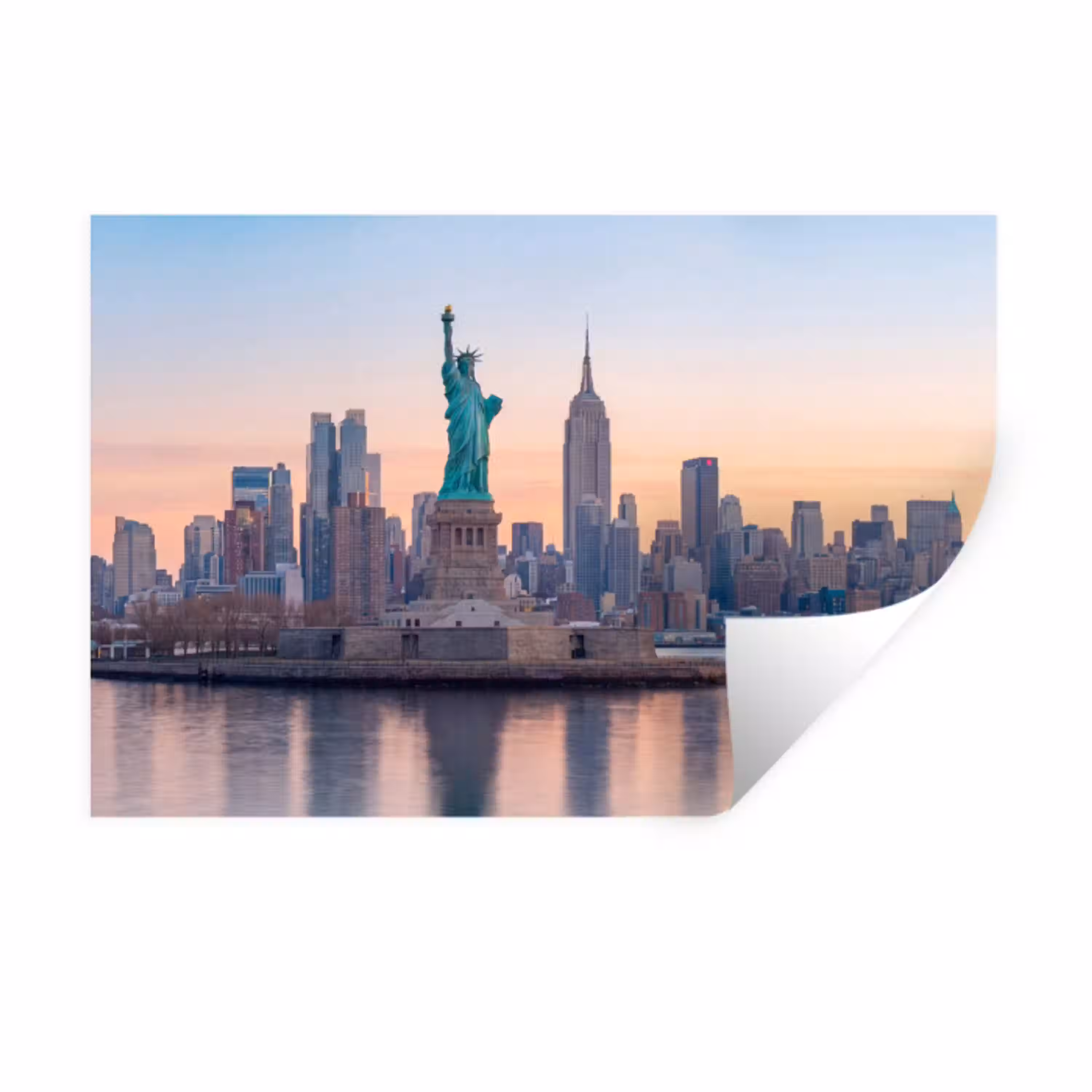 Vrijheidsbeeld - New York - Zonsopgang - Stad - Architectuur Muursticker klein -3d