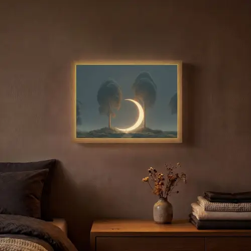 Maan - Bomen - Wandeling Light Box met batterij (Wandlamp) middel -sfeer4