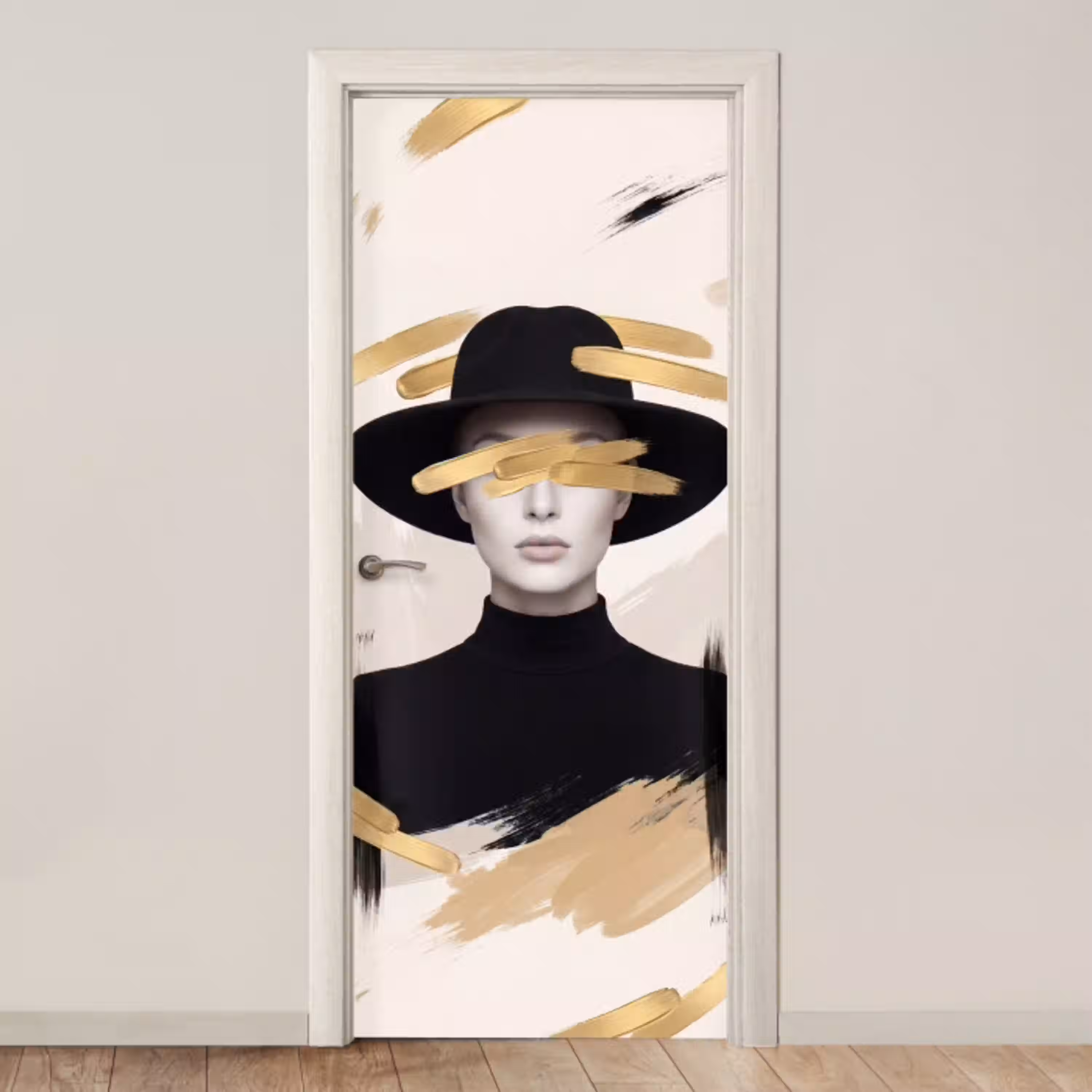 Vrouw - Portret - Modern - Goud - Kunst deurposter klein -3d_beige