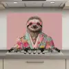Luiaard - Bloemenprint - Bril - Roze keuken achterwand spatscherm klein -3d_website