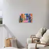 Geel - Blauw - Oranje - Huis Tuinposter op houten frame 2 cm dik klein -sfeer1